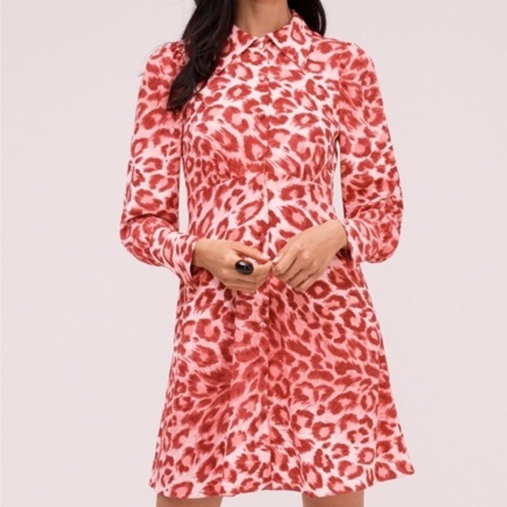Kate Spade New York Panthera Shirtdress In Pink Leopard Print Size 2 Nwot